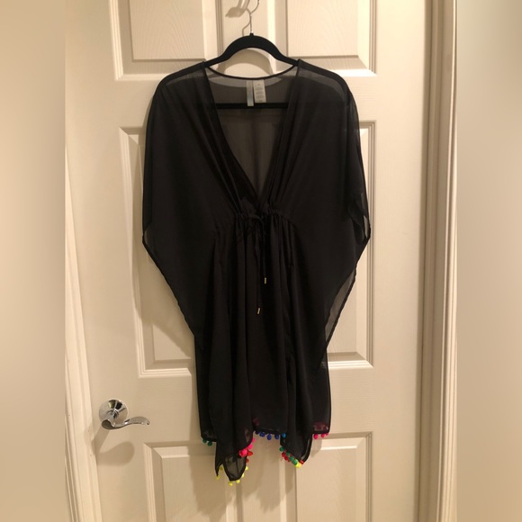 NWOT Swimsuit Cover-up “Into The Bleu” by Amerex - with colorful Pom-Pom trim - Picture 9 of 12